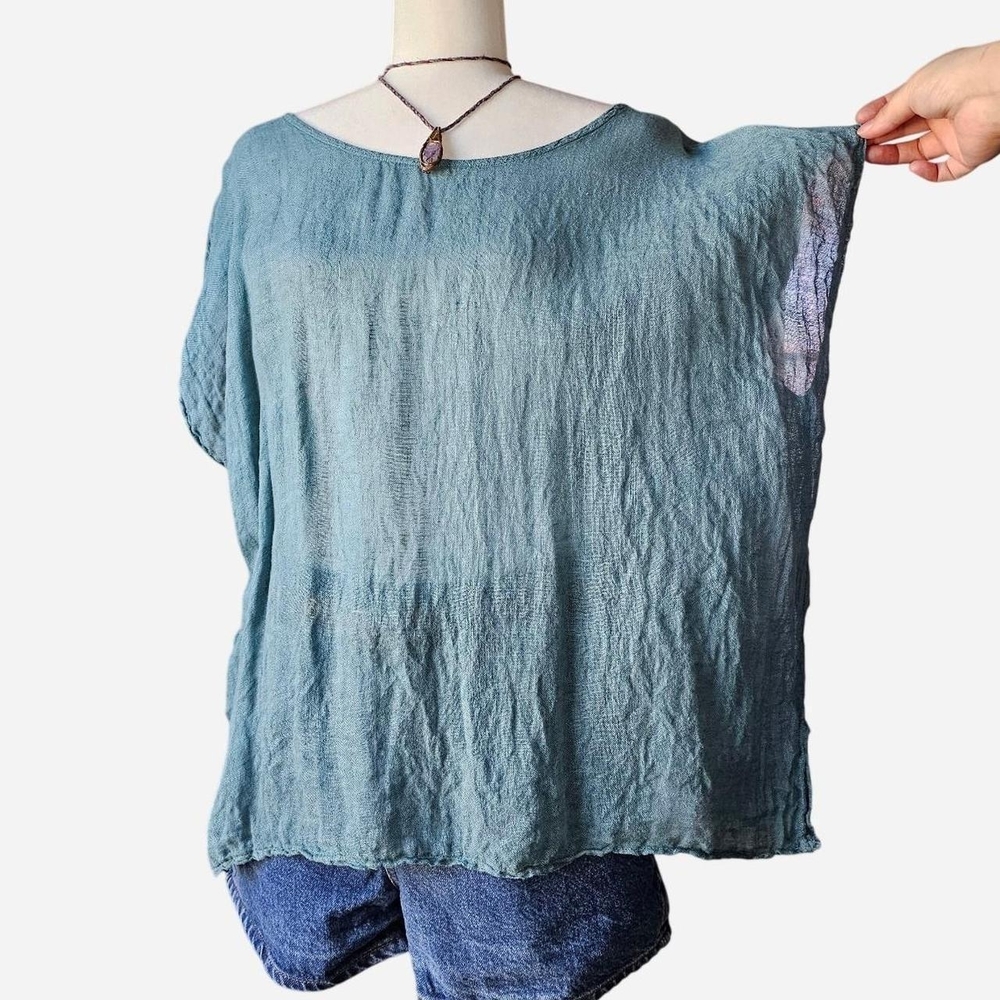 Light Blue Linen Relaxed Women's Top |Large Made In Greece